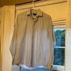 Men's White with Blue Pattern Slim Fit Dress Shirt